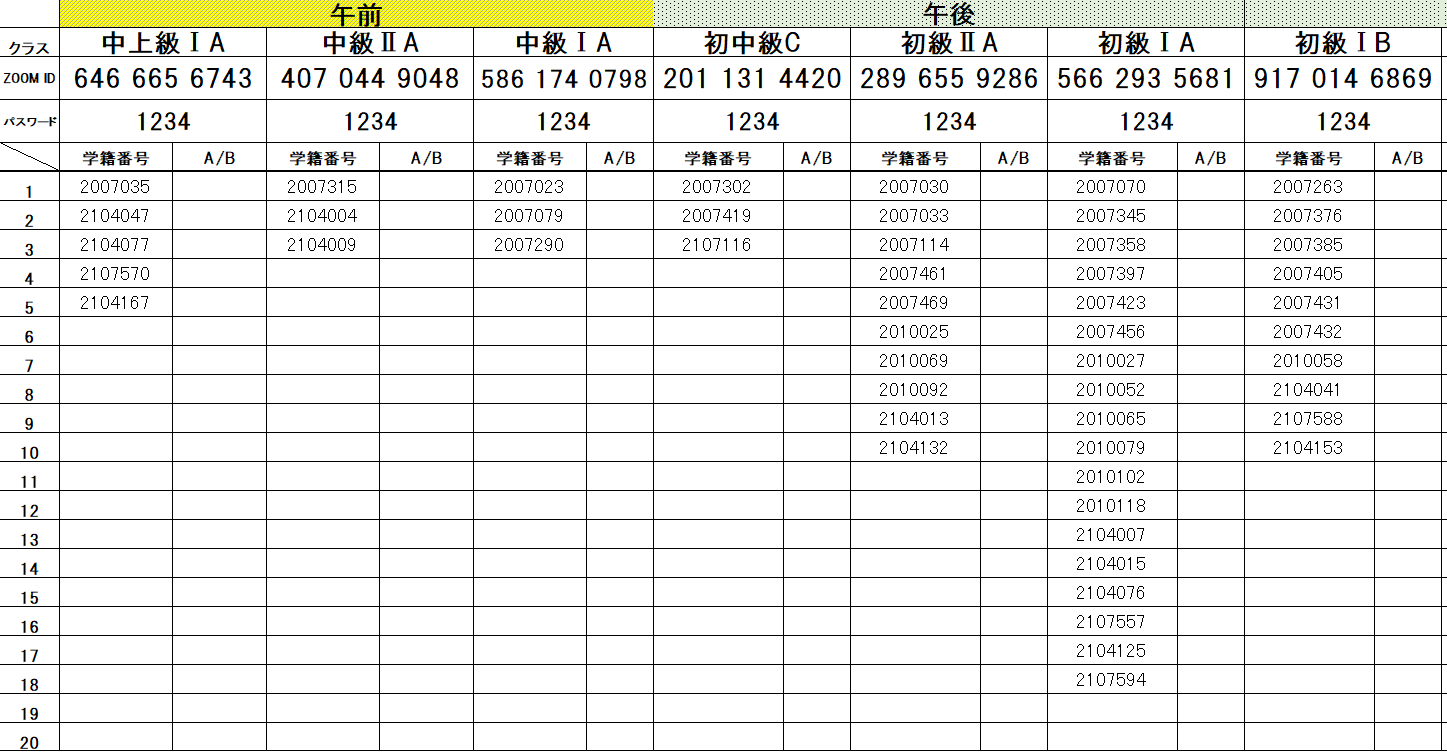 2022年1月学期新オンライン学生クラス発表